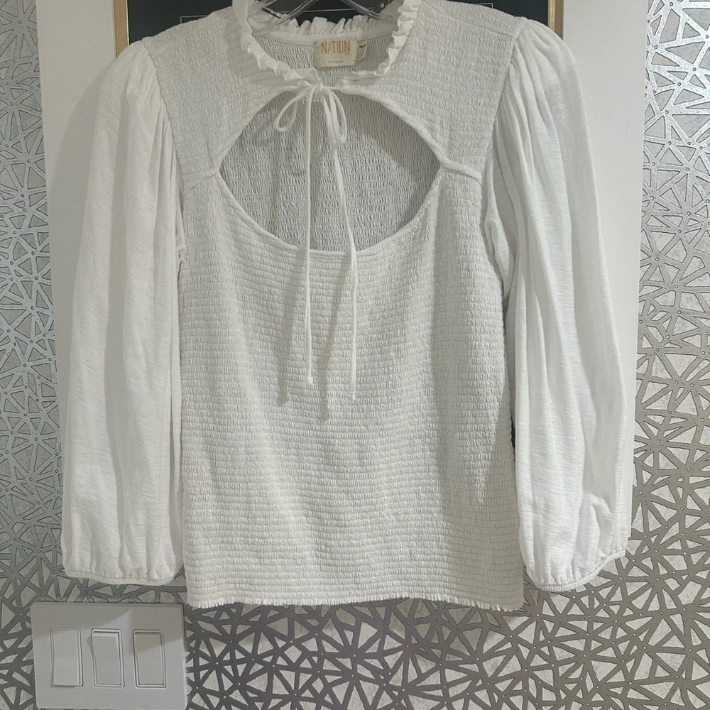 Nation LTD Abrielle Femme Cut-Out Med Ivory Women's Top 3/4 Balloon Puff Sleeve - Picture 1 of 8
